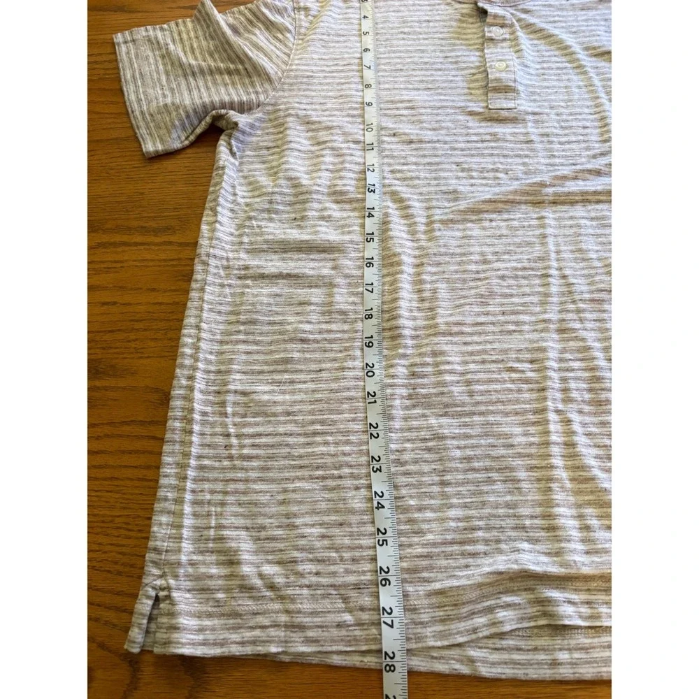 Banana Republic Mens Large Tall Linen Henley Shirt Tan Striped Short Sleeve L T